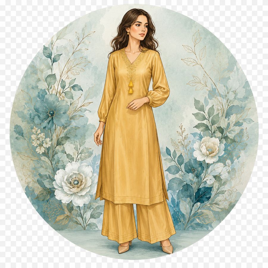 Antique Gold Chanderi Silk Blend Embroidered Suit Set