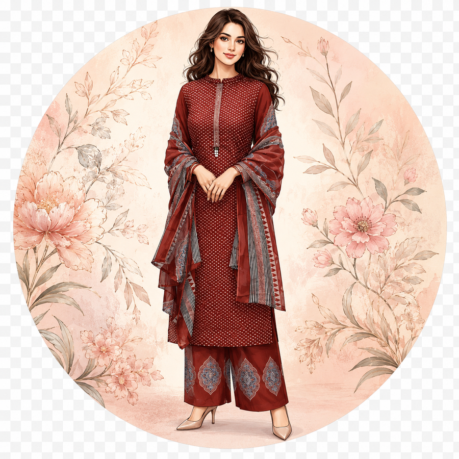 Rust Ajrakh-Style Cotton Printed Suit Set