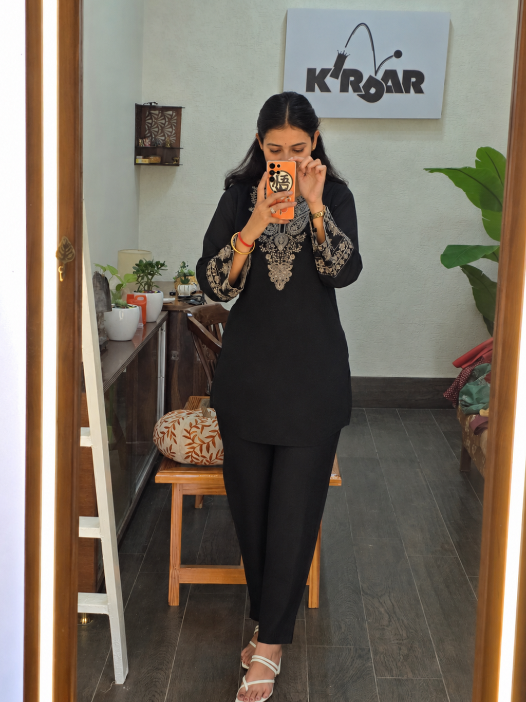 Black Chanderi Embroidered Ethnic Kurta Set