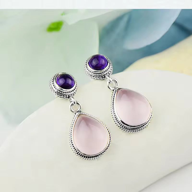 Celestial Drops: The Rose Quartz Silver Earrings