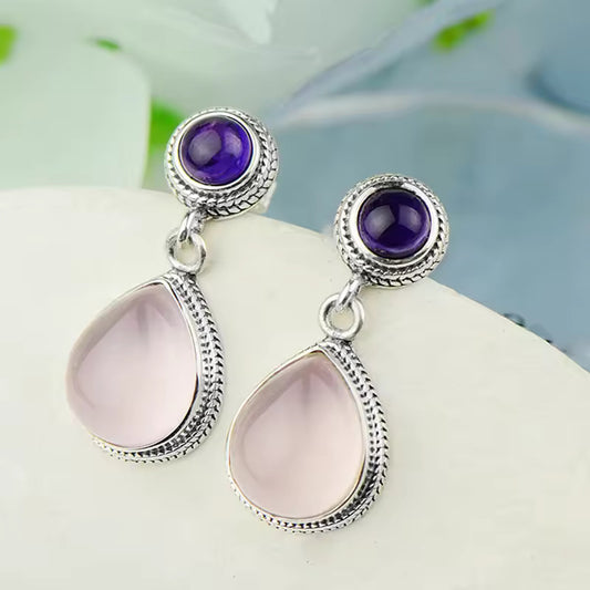 Celestial Drops: The Rose Quartz Silver Earrings