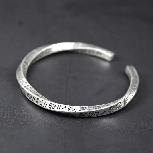 Lunar Echoes: The Silver Etched Bracelet