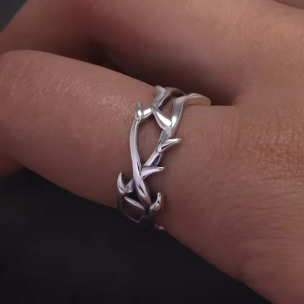 Nature's Embrace: The Antlered Silver Ring