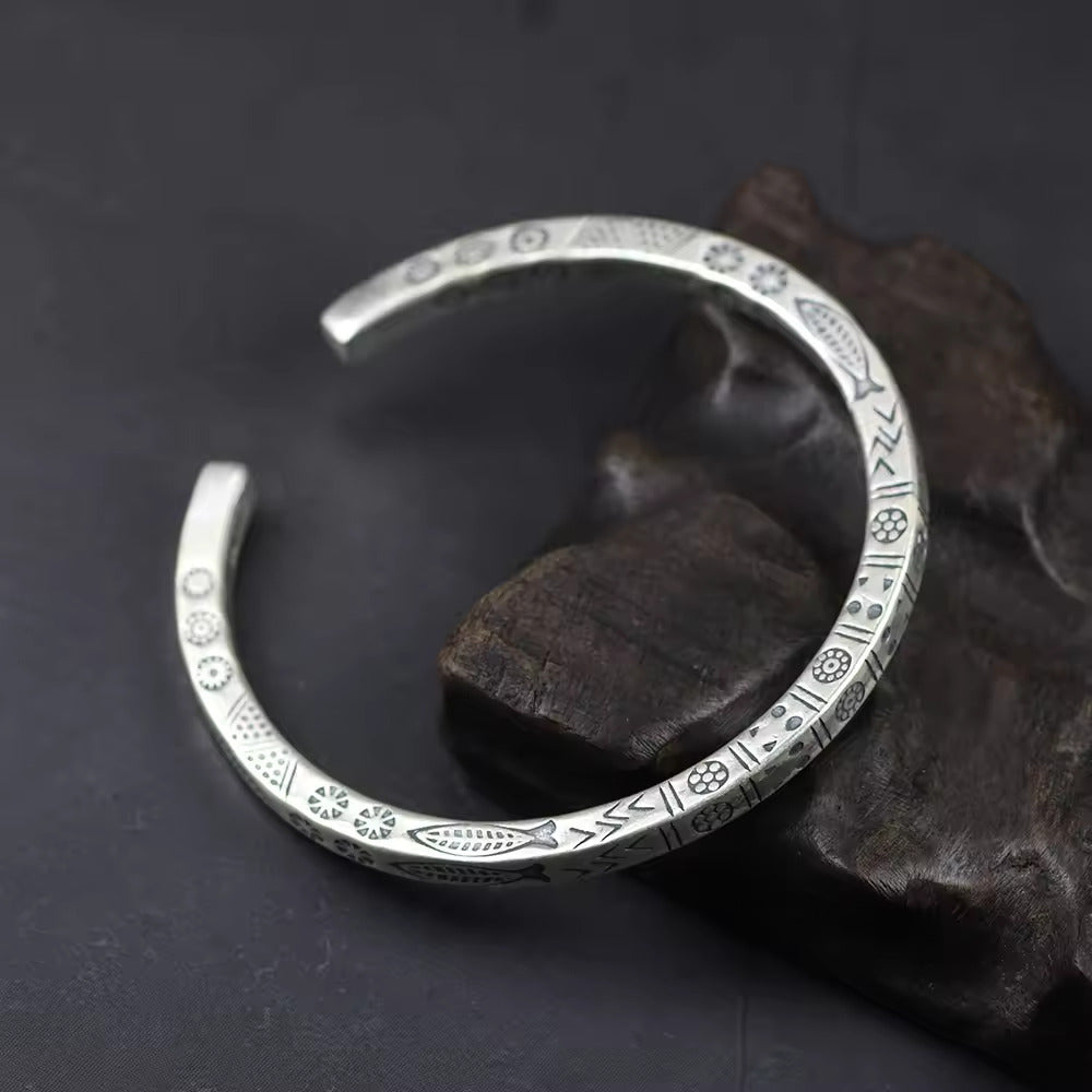 Lunar Echoes: The Silver Etched Bracelet