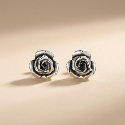 Eternal Bloom: Silver Rose Studs