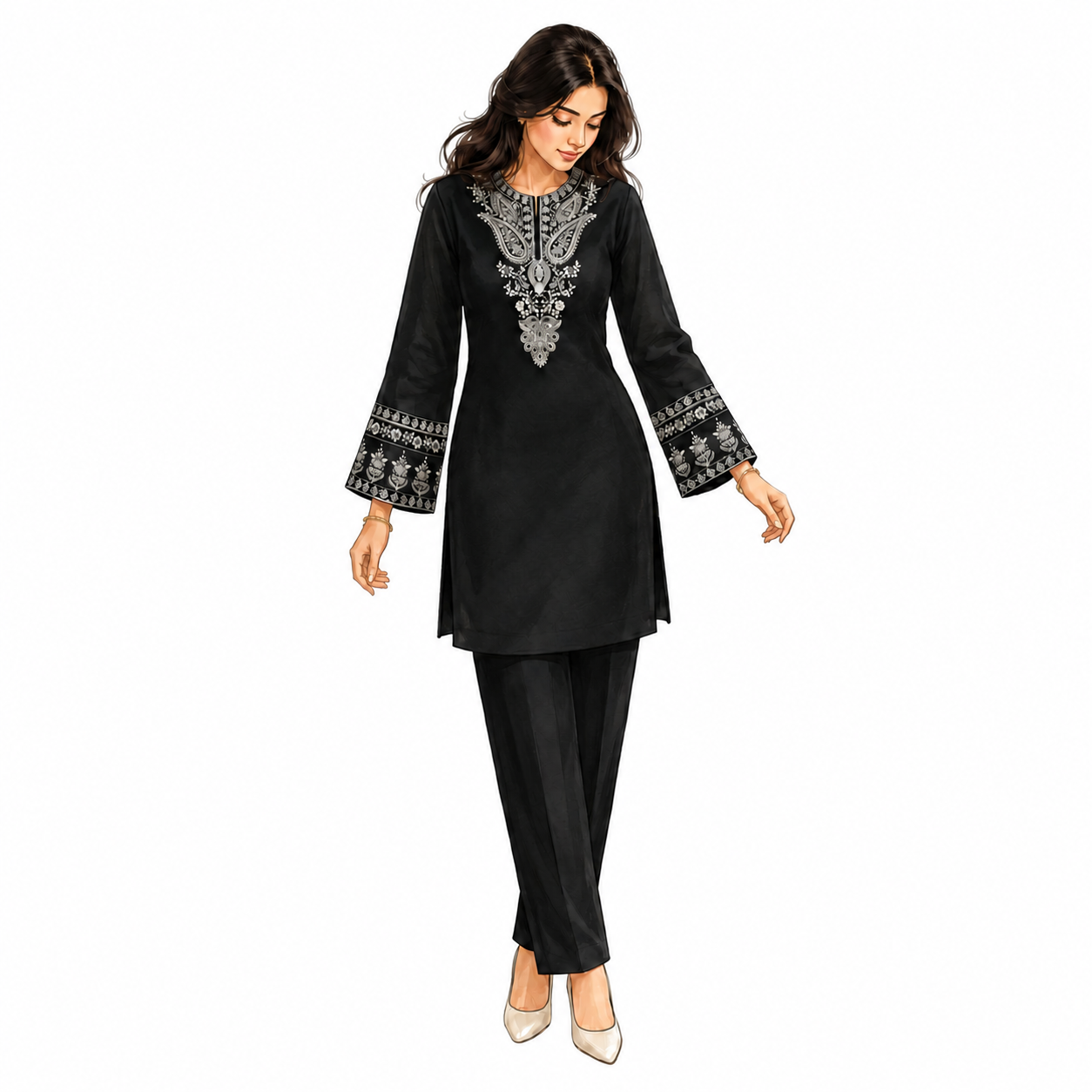 Black Chanderi Embroidered Ethnic Kurta Set