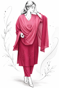 Coral Pink Chanderi Silk Blend Embroidered Suit Set