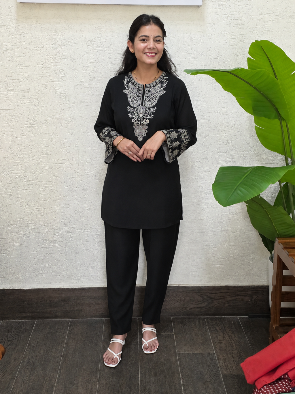 Black Chanderi Embroidered Ethnic Kurta Set