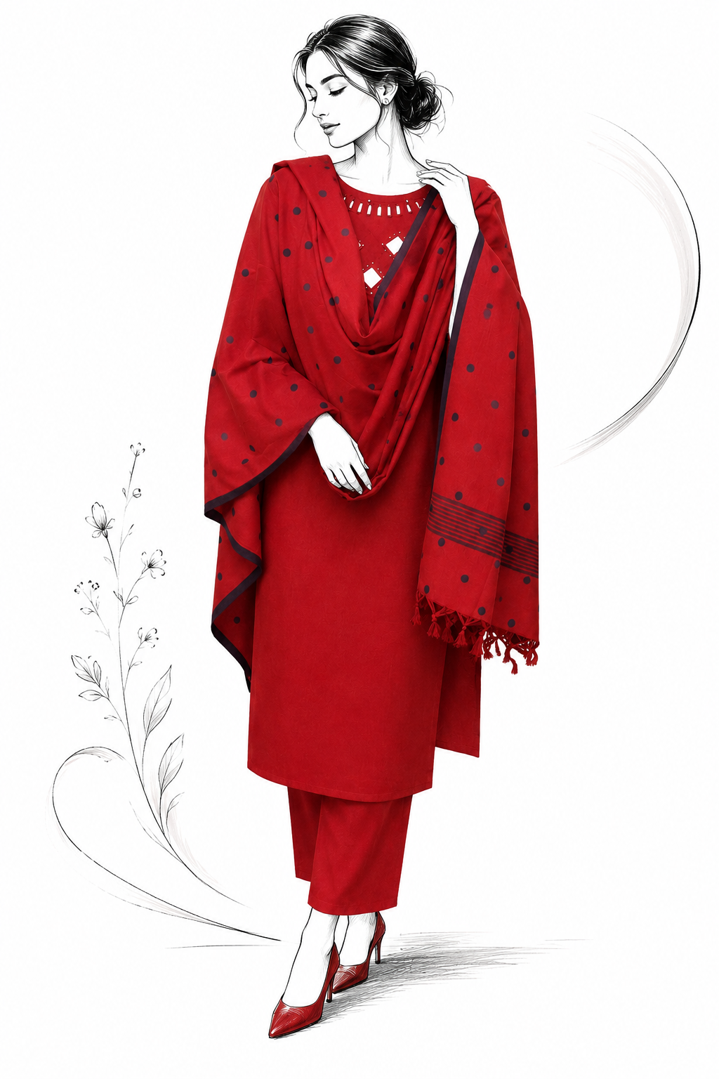 Rust Handcrafted Cotton Mirror Work Suit Set