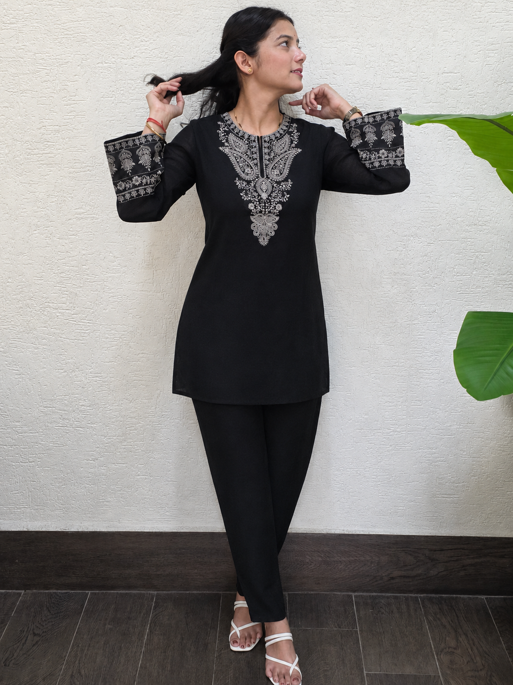 Black Chanderi Embroidered Ethnic Kurta Set