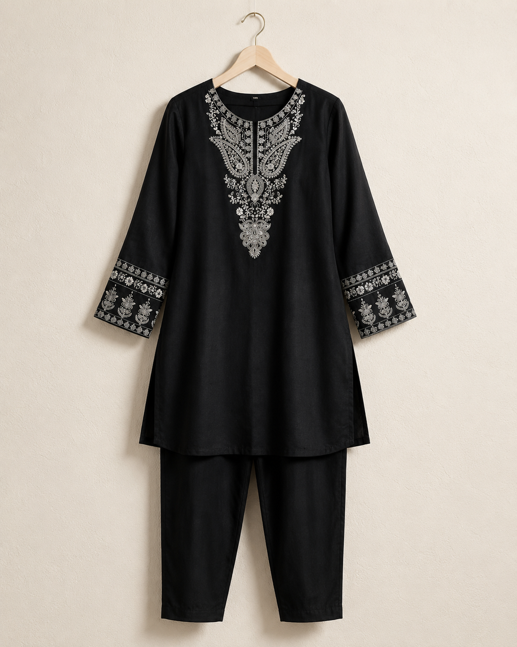 Black Chanderi Embroidered Ethnic Kurta Set