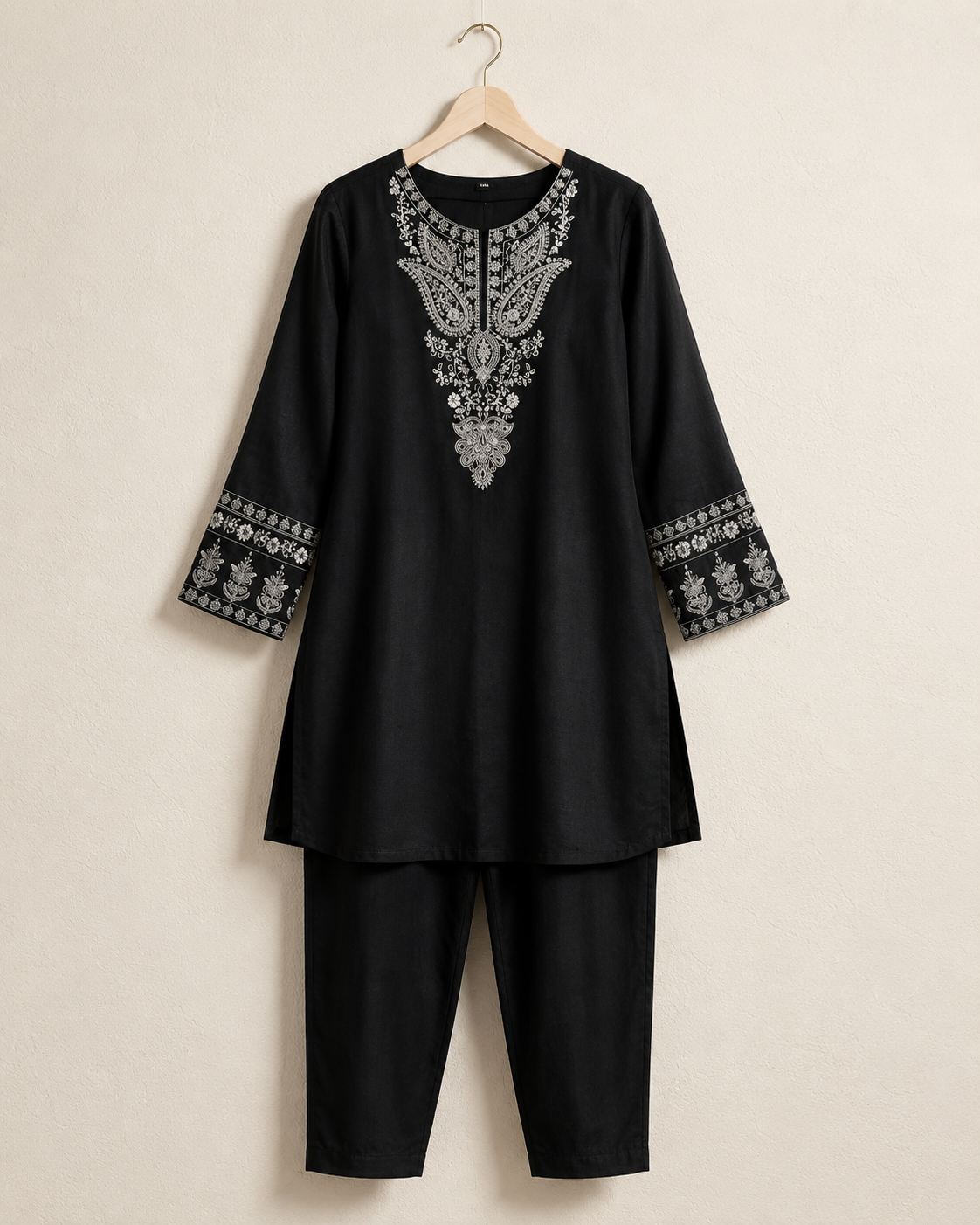 Black Chanderi Embroidered Ethnic Kurta Set
