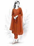 Terracotta Cotton Chanderi Mirror Work Suit Set