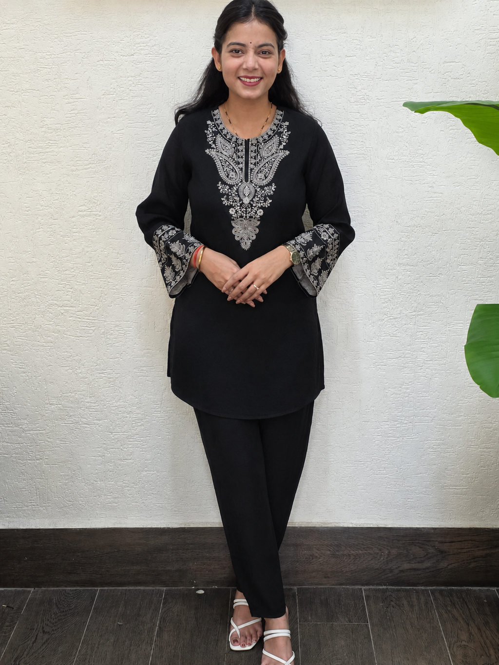 Black Chanderi Embroidered Ethnic Kurta Set