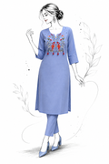 Powder Blue Handcrafted Cotton Embroidered Kurta Set