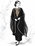 Black Chanderi Silk Blend Zari Embroidered Suit Set