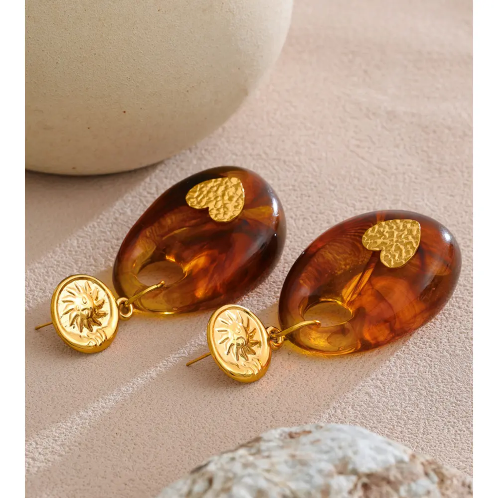 Amberheart Epoxy Drop Earrings